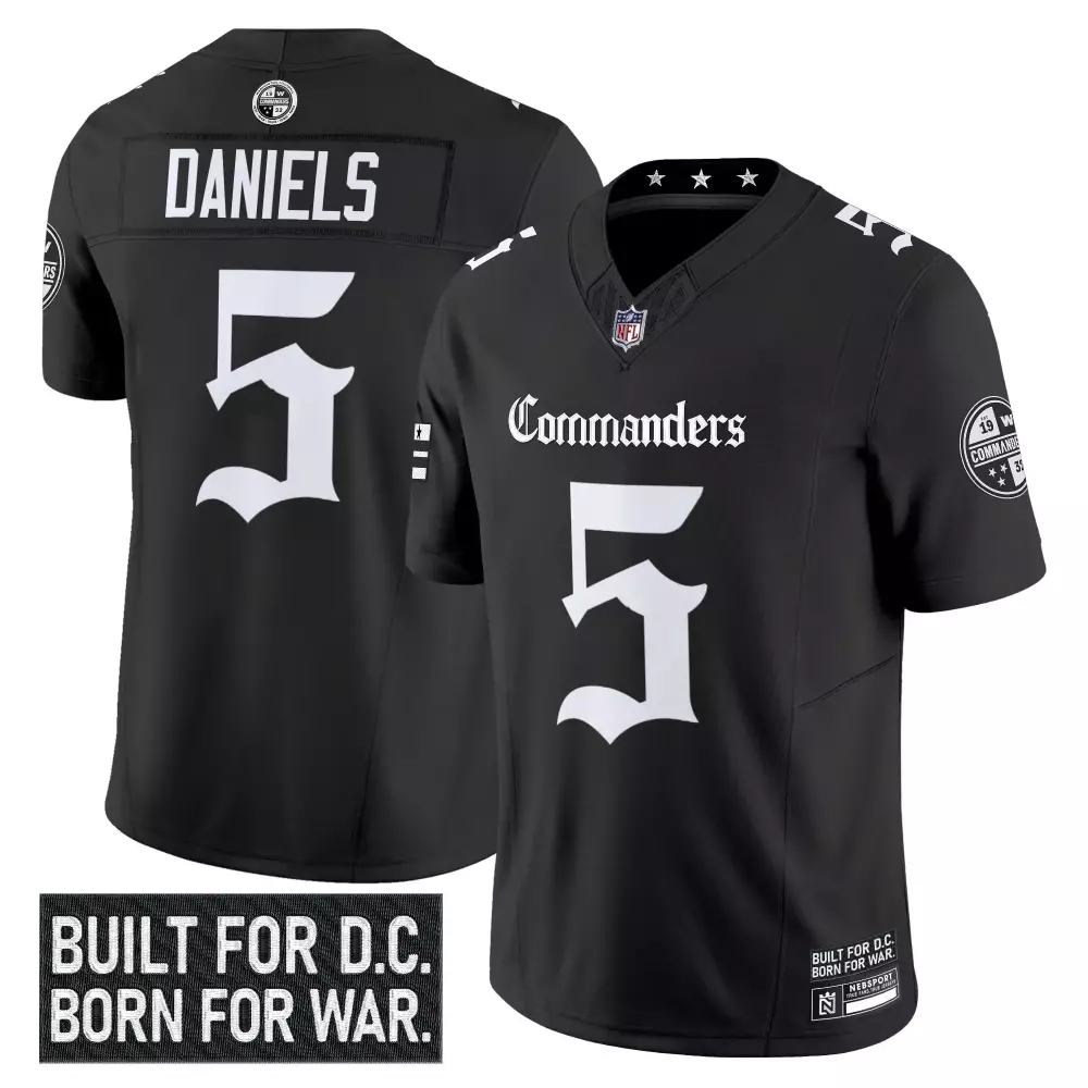 Daniels 5 Men's Stitched Jersey | Washington Commanders Black 2023 Name Patch | Game Day Outfit | For Men, Women & Youth