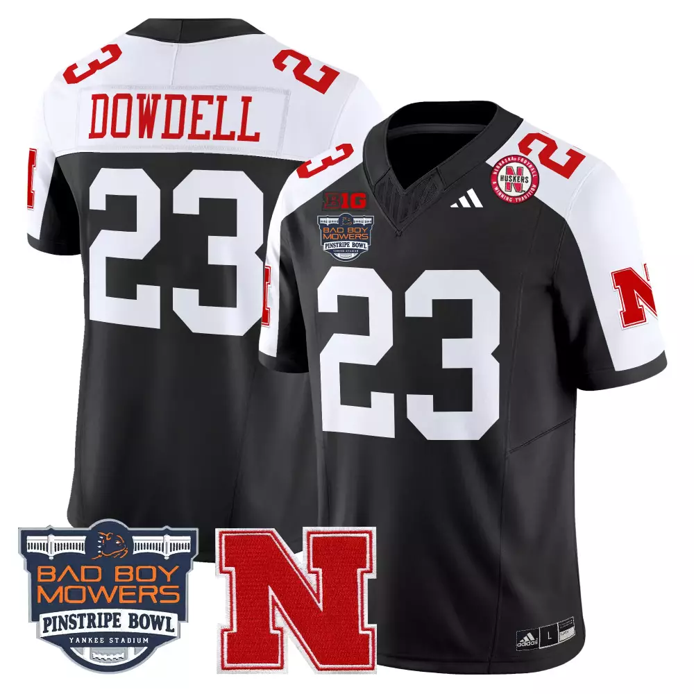 Personalized Nebraska Cornhuskers  Bad Boy Mowers Pinstripe Bowl Big Ten Conference Dowell 23 All Stitched 2025 Patch Style Authentic Jersey –…