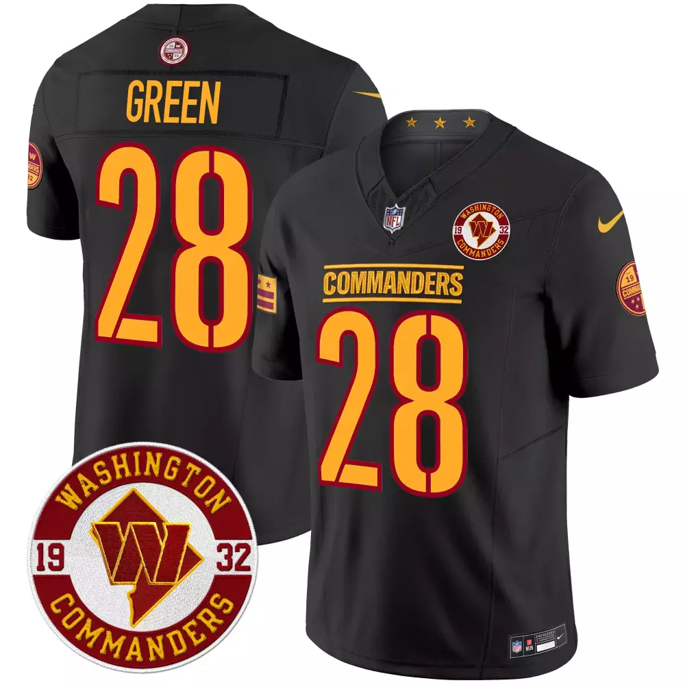 Darrell Green 28 Washington Commanders 2024 Black Stitched Jersey | Men's Style Name Patch | For Men, Women & Youth