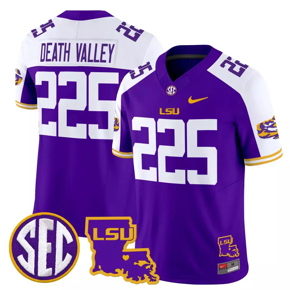 LSU Tigers Death Valley 225 Men's Stitched Vapor Jersey | 2025 White Name Patch | Limited Edition Fanwear | For Men, Women & Youth