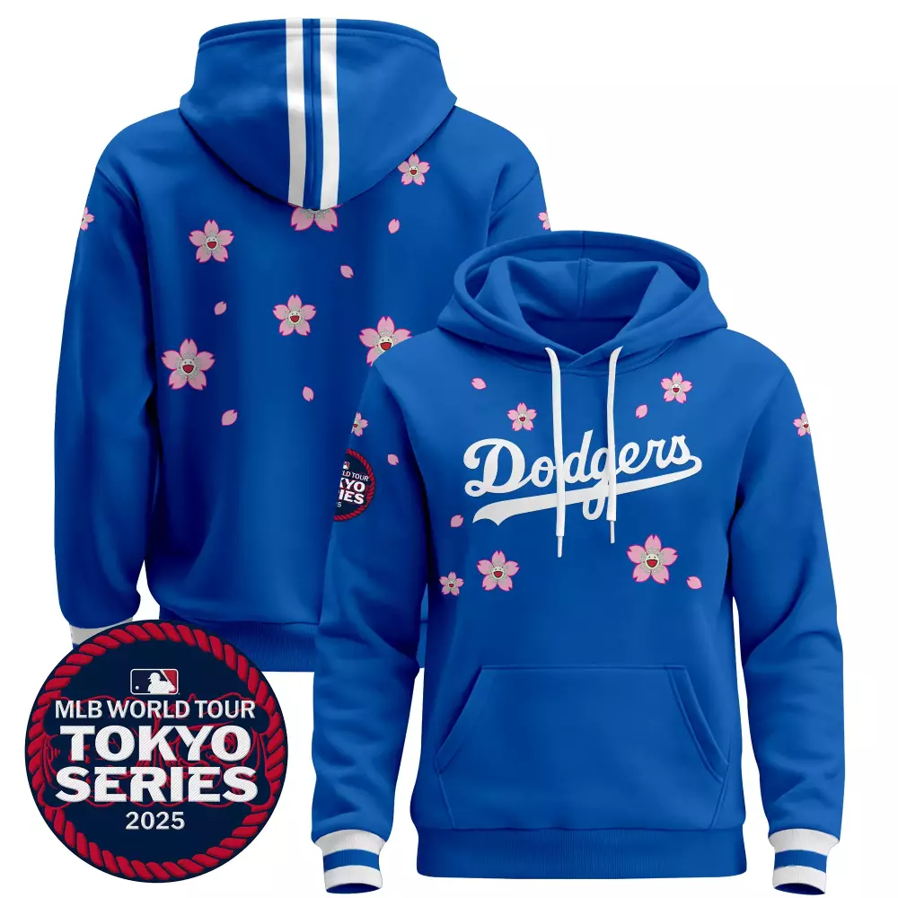 2025 Dodgers Royal Stitched Hoodie | MLB Tokyo Series Men's Floral Design | Fan Gear for Game Day | For Men, Women & Youth