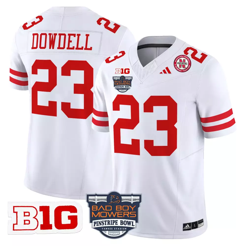 Custom Nebraska Cornhuskers  Big Ten Conference Dowell 23 2025 Limited All Stitched Name Patch Authentic Jersey – White