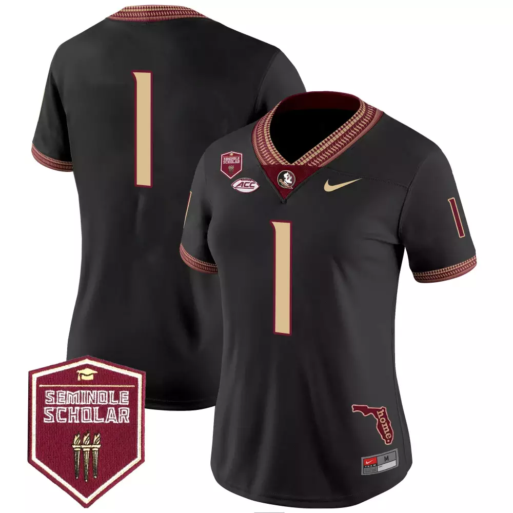 Florida State Seminoles Women's Black Stitched Jersey | 2025 Seminole Scholar Patch 1 | Limited Edition Fan Gear | For Women