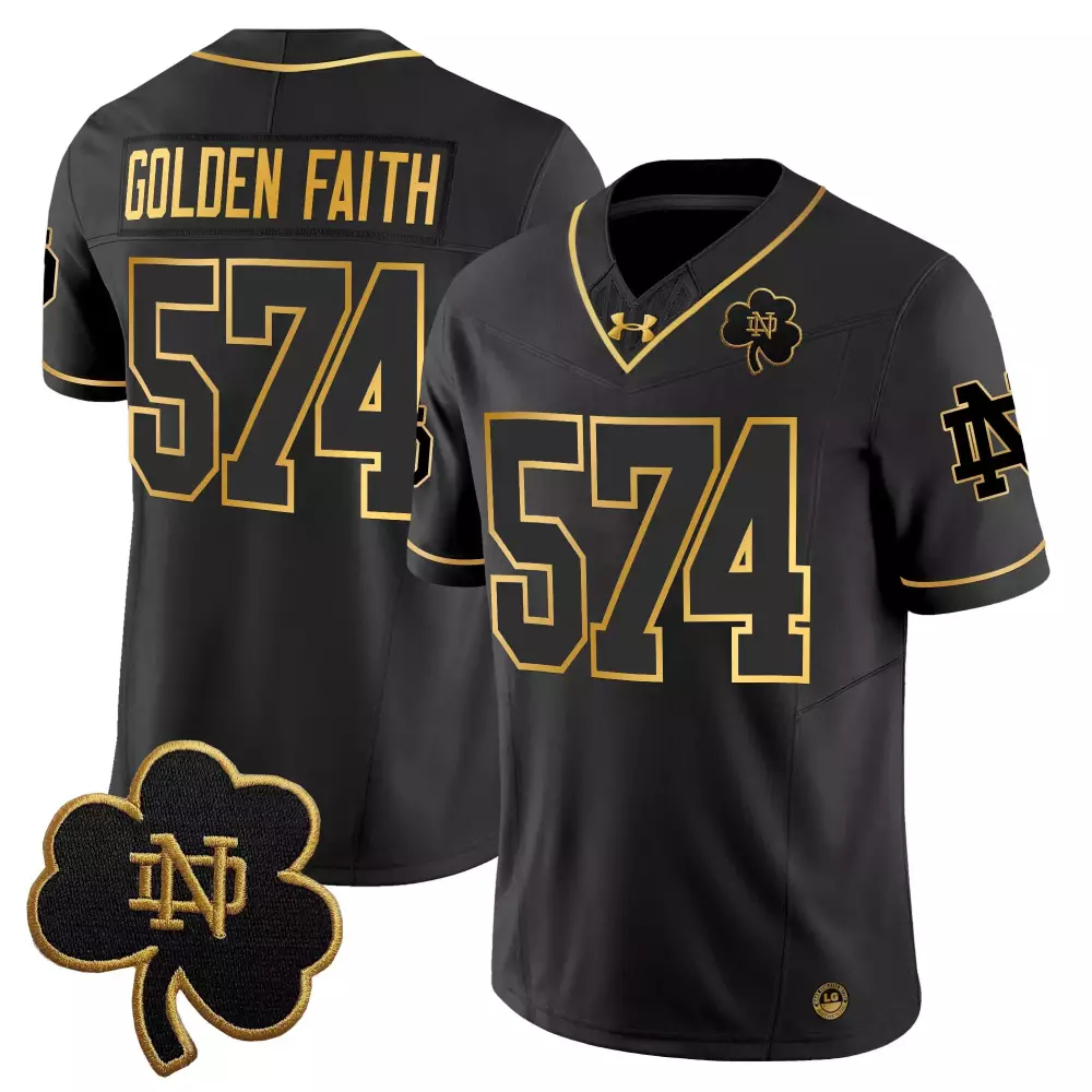Golden Faith 574 Notre Dame Fighting Irish Black Stitched Jersey | 2025 Name Patch | Fan Gear for Game Day | For Men, Women & Youth