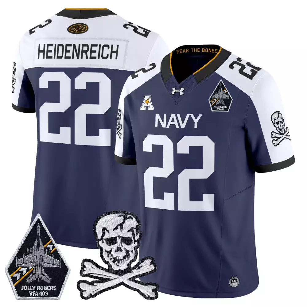Heidenreich 22 Men's Stitched Vapor Jersey | Navy Jolly Rogers Patch 2024 | Game Day Outfit | For Men, Women & Youth