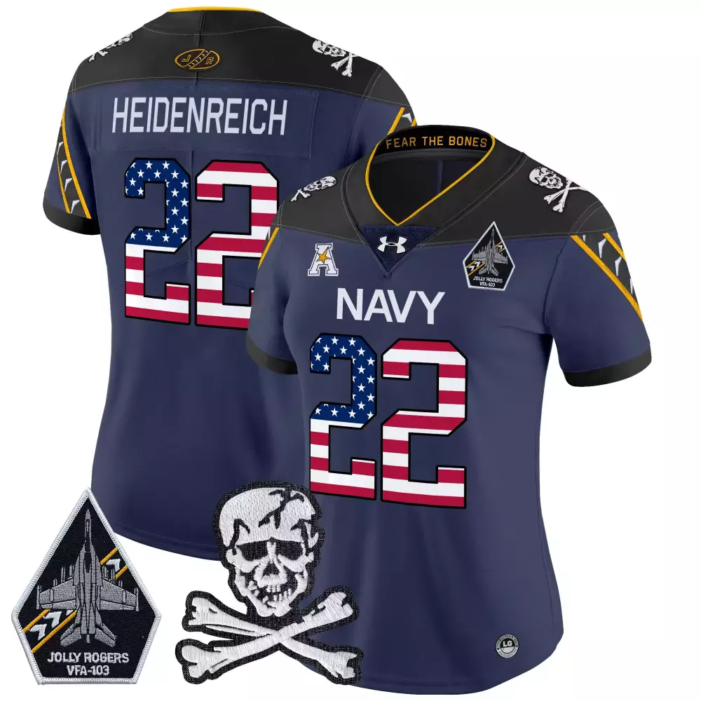 Heidenreich 22 Women's Navy Stitched Jersey | Name Patch 2025 Jolly Rogers | Replica Fan Gear | For Men, Women & Youth