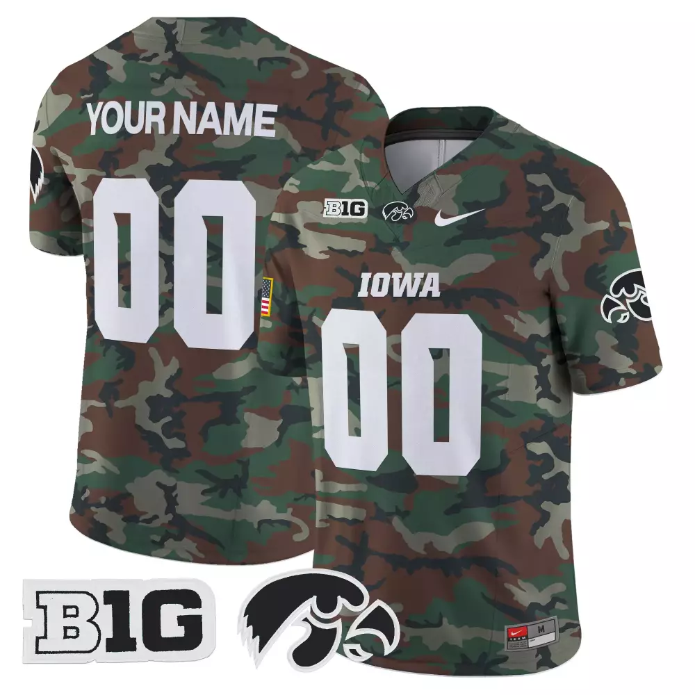 Custom Iowa Hawkeyes  Stitched 2023 Name Patch Football Jersey – Camouflage