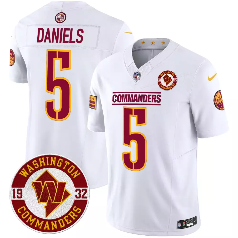 Jayden Daniels 5 Washington Commanders 2024 Men's Burgundy Alternate Stitched Jersey | Name Patch | Game Day Outfit | For Men, Women & Youth