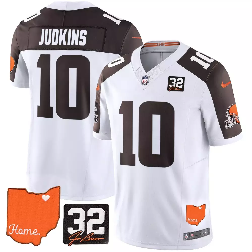 Judkins 10 Men's Stitched Jersey | Cleveland Browns White Year 2025 Name Patch | Fan Gear for Game Day | For Men, Women & Youth