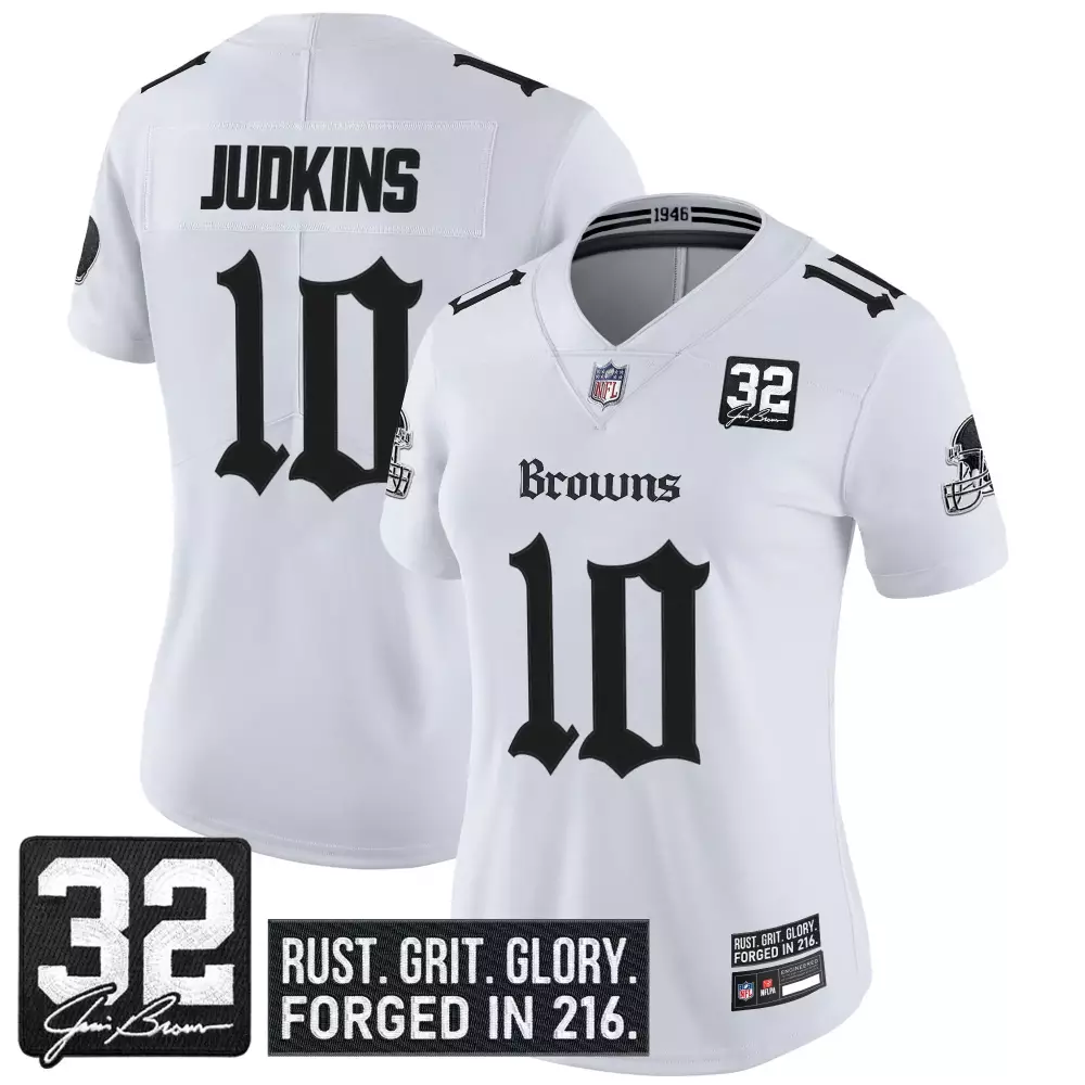 Judkins 10 Women's Stitched Jersey | White Cleveland Browns 2023 Name Patch | Fan Gear for Game Day | For Men, Women & Youth