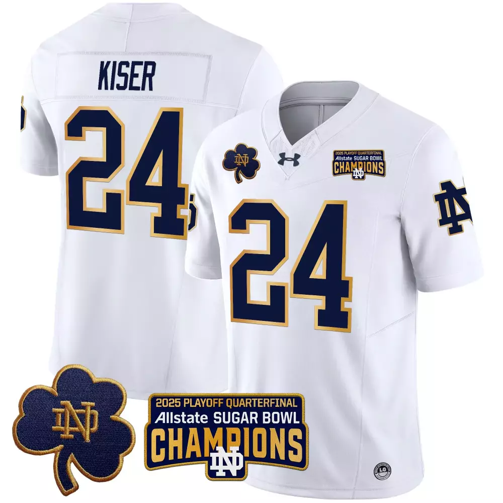 Kiser 24 Notre Dame Fighting Irish Men's Stitched Jersey | White Sugar Bowl Champions 2025 | Ideal Fan Gear | For Men, Women & Youth