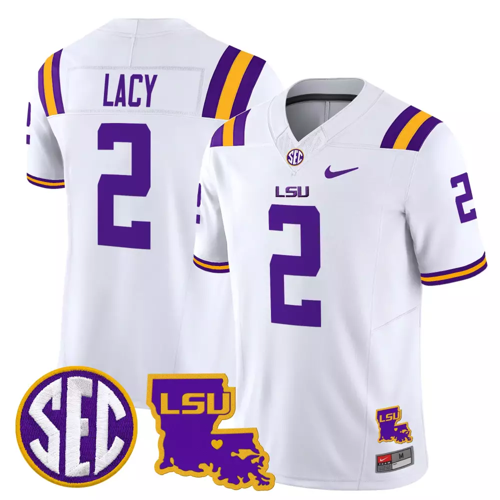 Lacy LSU Tigers Men's Stitched Vapor Jersey | White Limited Edition with Patches 2025 | Fan Gear for Men