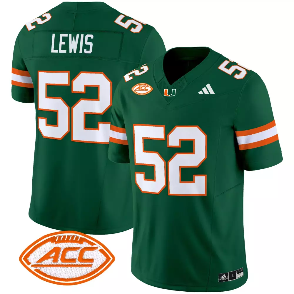 Lewis 52 Men's Orange Miami Hurricanes 2025 Stitched Jersey | ACC Name Patch | Limited Edition Fan Gear | For Men, Women & Youth