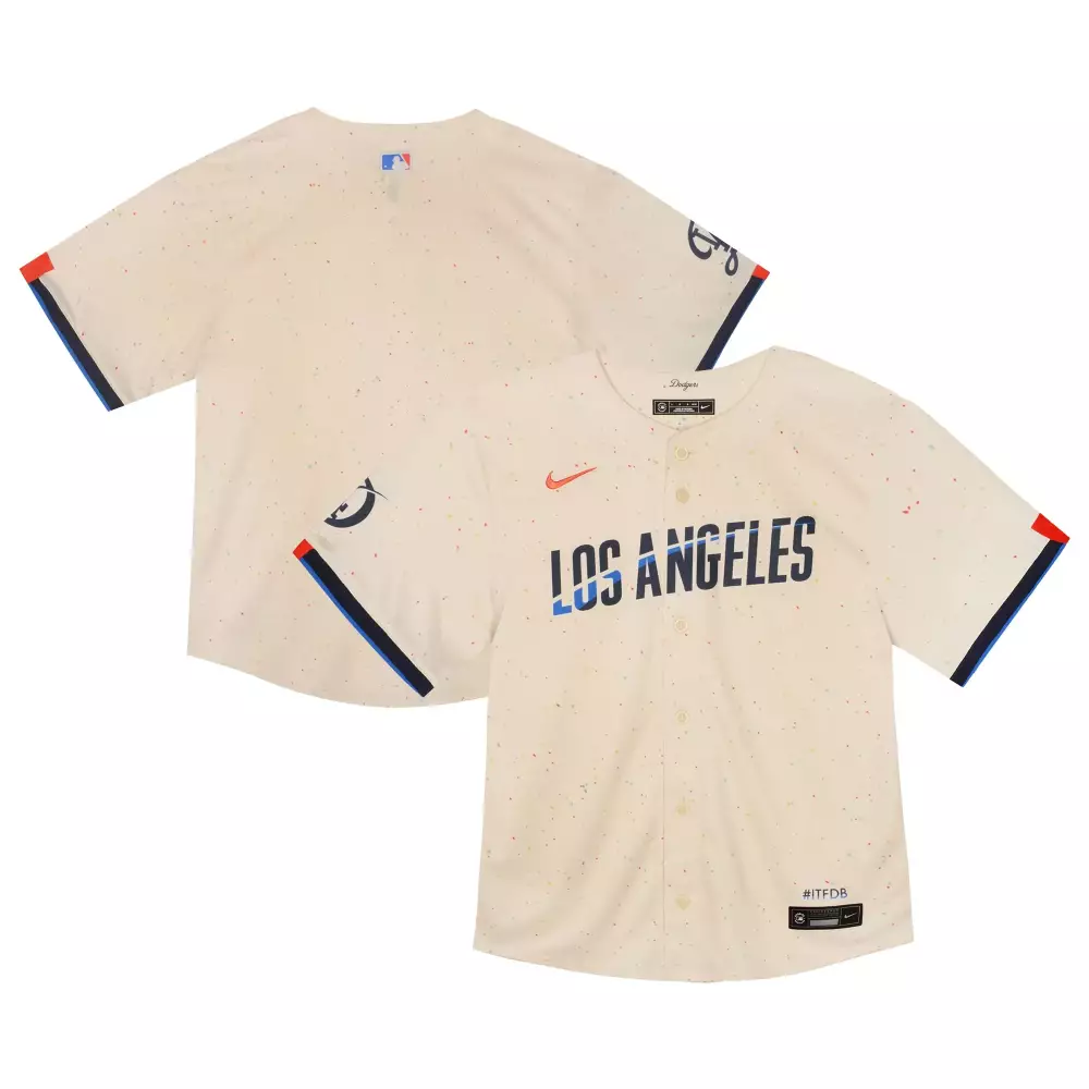 Customizable Los Angeles  City Connect MLB Blue All Stitched Year 2025 Name Patch Button-up Jersey – Cream