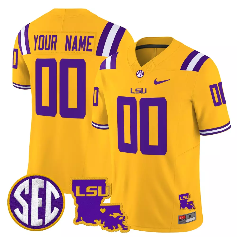 LSU Tigers Custom Stitched Yellow Jersey | 2025 Name Patch | Stylish Fan Gear for Men, Women & Youth