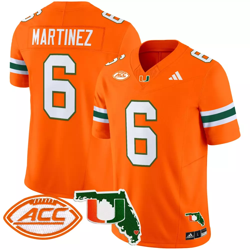 Martinez 6 Miami Hurricanes 2025 Stitched Jersey | Orange with ACC Patch | Limited Edition Fan Gear for Men, Women & Youth