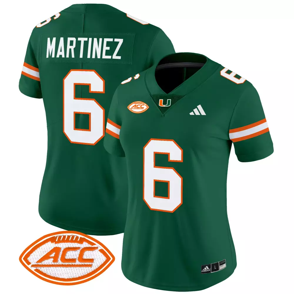 Martinez 6 Miami Hurricanes 2025 Green Stitched Vapor Jersey | Name Patch | Women's Fan Gear | For Men, Women & Youth