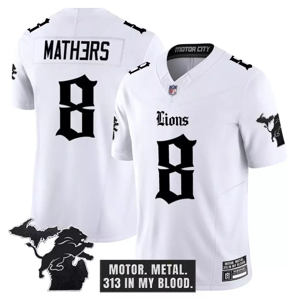 Mathers 8 Men's Stitched Vapor Jersey | Detroit Lions Gray 90 Seasons Name Patch 2025 | Fan Gear for Men, Women & Youth
