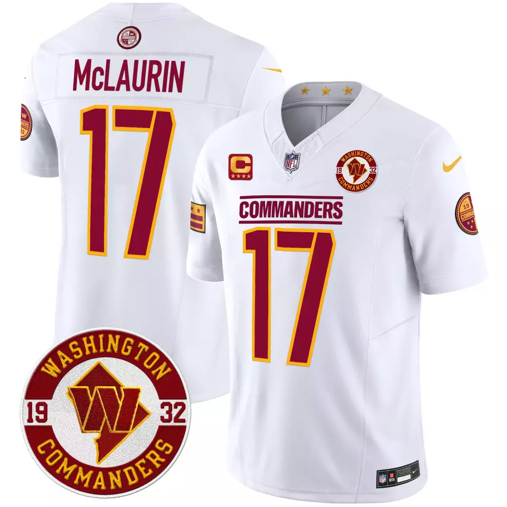 Terry McLaurin 17 Women's Washington Commanders Stitched Jersey | White Gold Name Patch 2022 | Fan Gear for Women