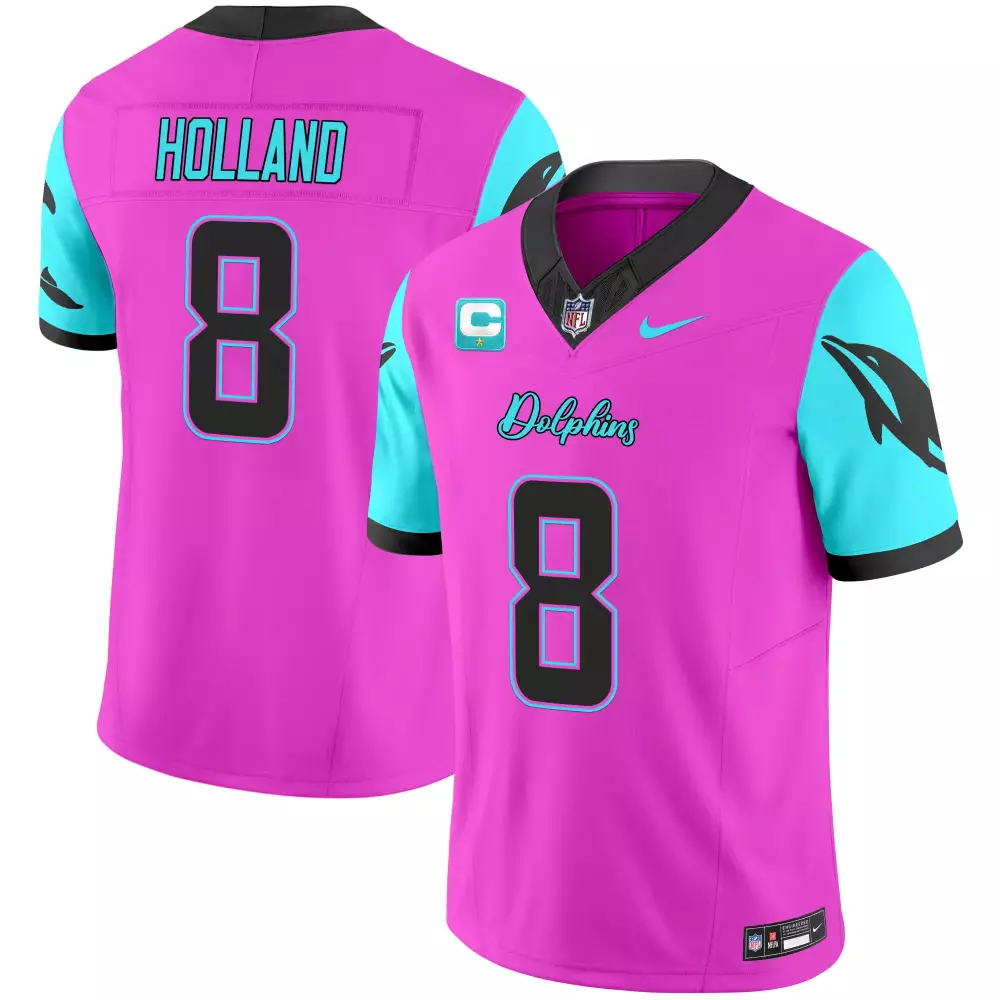 Men's Holland 8 Miami Dolphins Pink Jersey | All Stitched | Name Patch Fan Gear for Men, Women & Youth