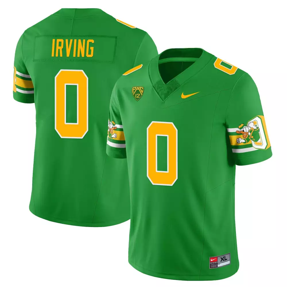 Men's Oregon Ducks Stitched Jersey | Green Irving 0 | Year 2023 Name Patch | For Men, Women & Youth