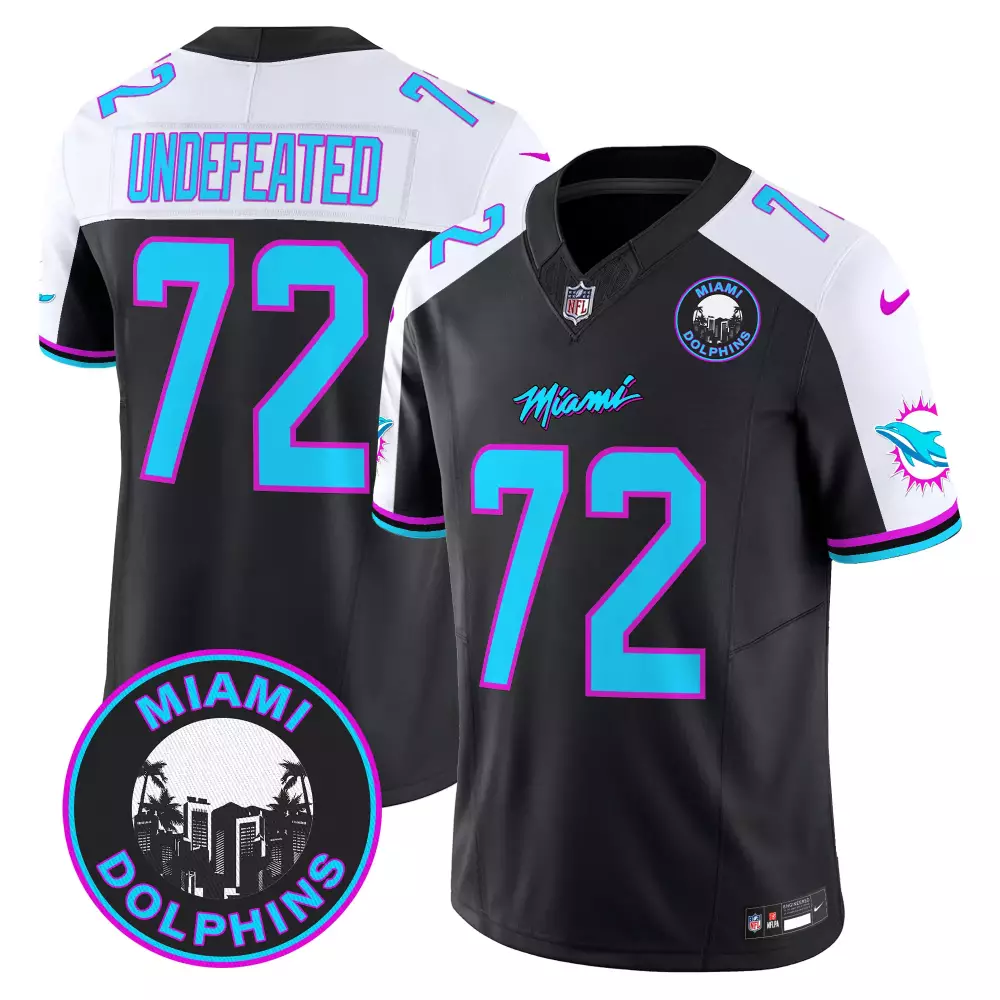 Miami Dolphins Black Stitched Jersey | Undefeated 72 Men's Style 2023 Name Patch | Game Day Fan Gear