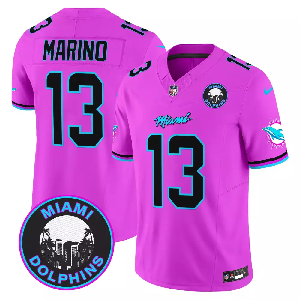 Miami Dolphins Marino 13 Pink Stitched Jersey | 2023 Men's Name Patch | Stylish Fan Gear for Men, Women & Youth