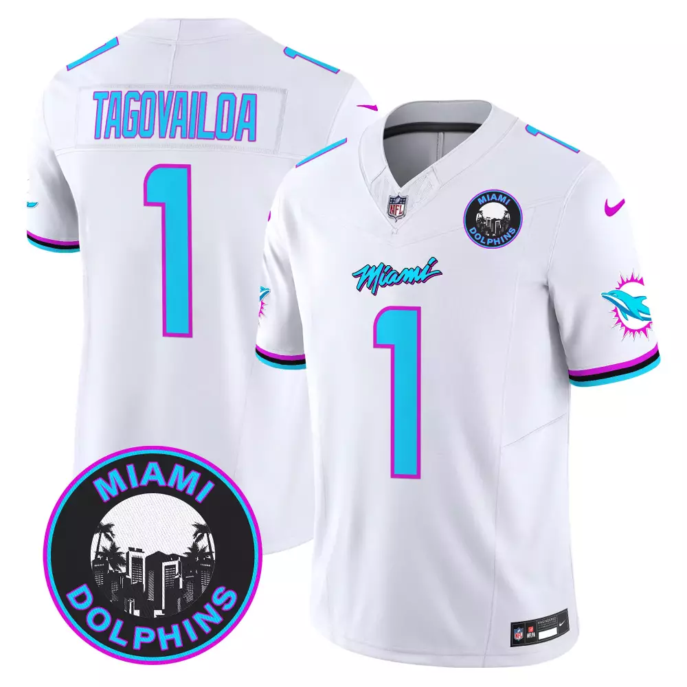 Miami Dolphins Tagovailoa 1 White All Stitched Jersey | 2023 Men's Style Name Patch | Fan Gear for Men, Women & Youth