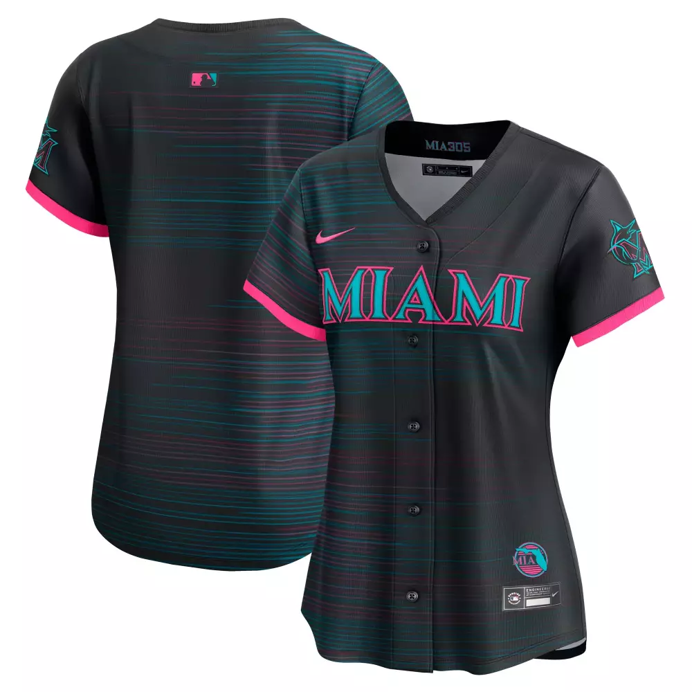 Miami Marlins Women's 2025 City Connect Jersey Black Pink | All Stitched Name Patch | For Women & Youth