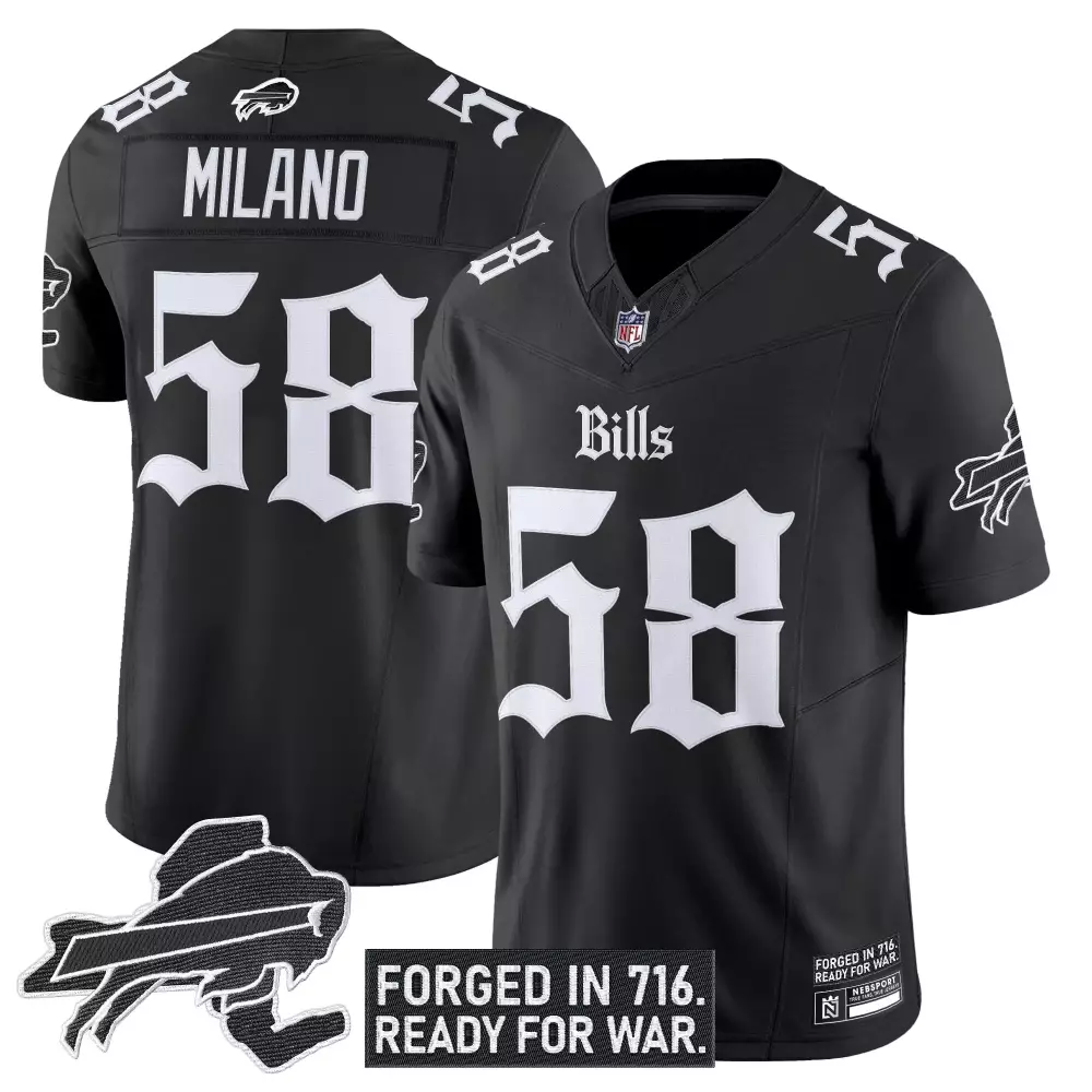 Milano 58 Buffalo Bills 2025 Black Stitched Jersey | Name Patch Edition for Fans | For Men, Women & Youth