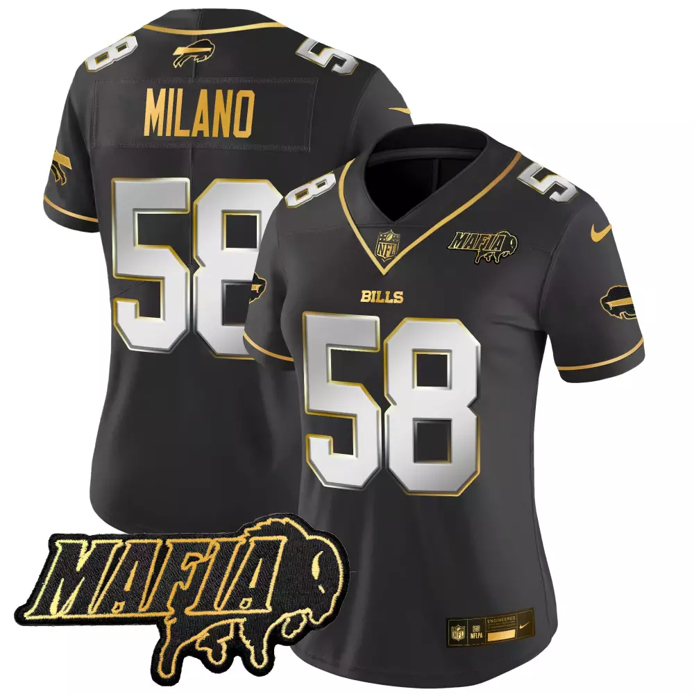Milano 58 Women's Buffalo Bills Stitched Jersey | Black Mafia Patch 2025 | Limited Edition Fan Gear for Game Day | For Men, Women & Youth