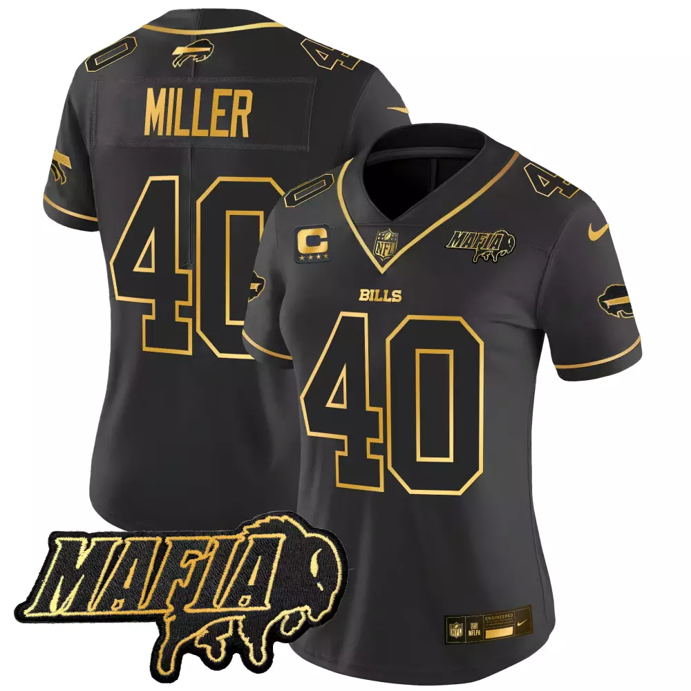 Miller 40 Women's Buffalo Bills 2025 Black Stitched Jersey | Mafia Patch | Fan Gear for Men, Women & Youth