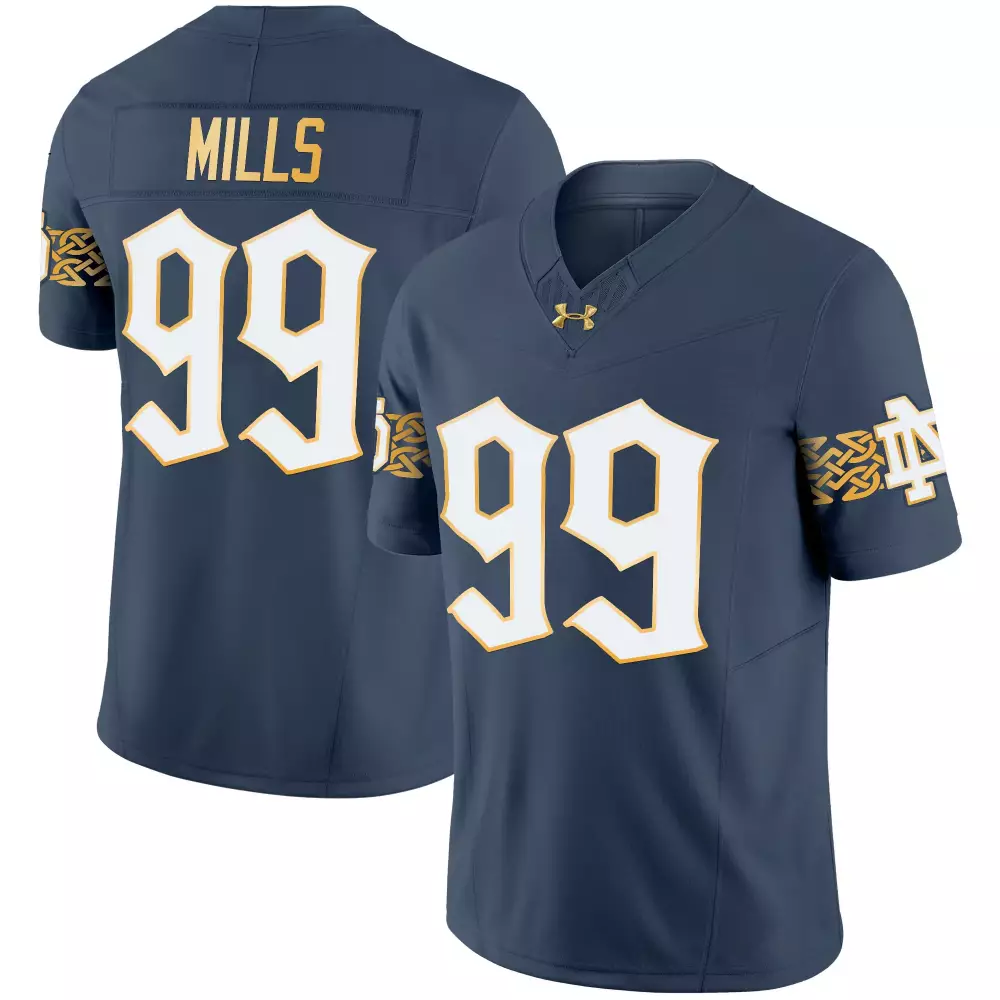 Mills 99 Notre Dame Fighting Irish 2024 Navy Stitched Jersey | Name Patch Style | Fan Gear for Men, Women & Youth