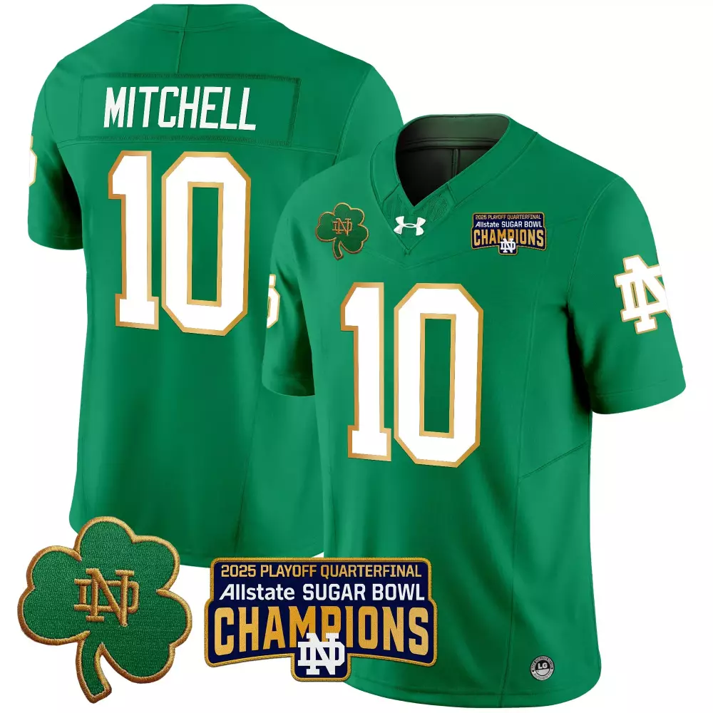 Mitchell 10 Notre Dame Fighting Irish 2025 Green Stitched Jersey | Sugar Bowl Champions Style | Fan Gear for Men, Women & Youth