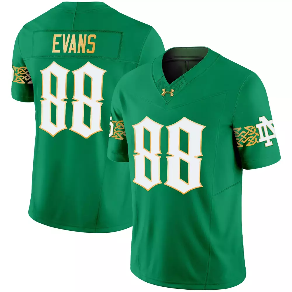 Mitchell Evans 88 Notre Dame Fighting Irish 2024 Green Stitched Jersey | Name Patch Style | Fan Gear for Men, Women & Youth