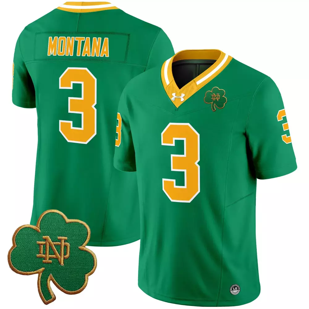 Montana 3 Notre Dame Fighting Irish Stitched Jersey | Green 2025 Name Patch | Limited Edition for Men, Women & Youth