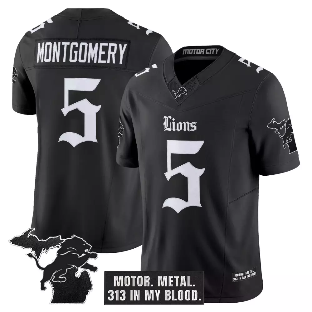 Montgomery 5 Detroit Lions Black Stitched Jersey 90 Seasons Patch | Limited Edition Fan Gear | For Men, Women & Youth