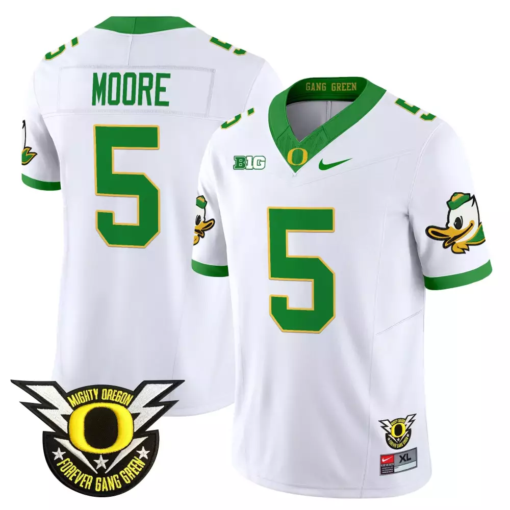 Moore 5 Oregon Ducks 2025 White Stitched Jersey | All Stitched Name Patch | Fan Gear for Men, Women & Youth