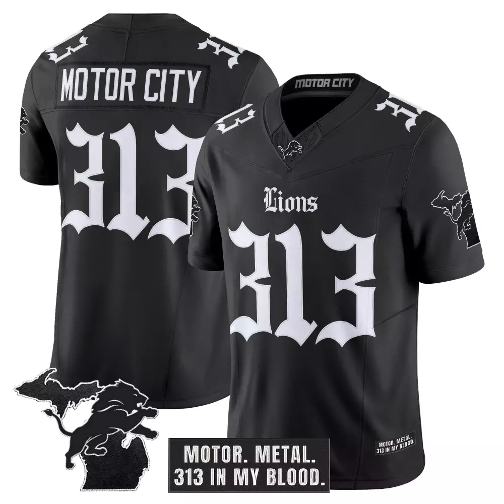 Motor City Lions 313 Stitched Black Jersey | Name Patch 2025 | Fan Gear for Men, Women & Youth