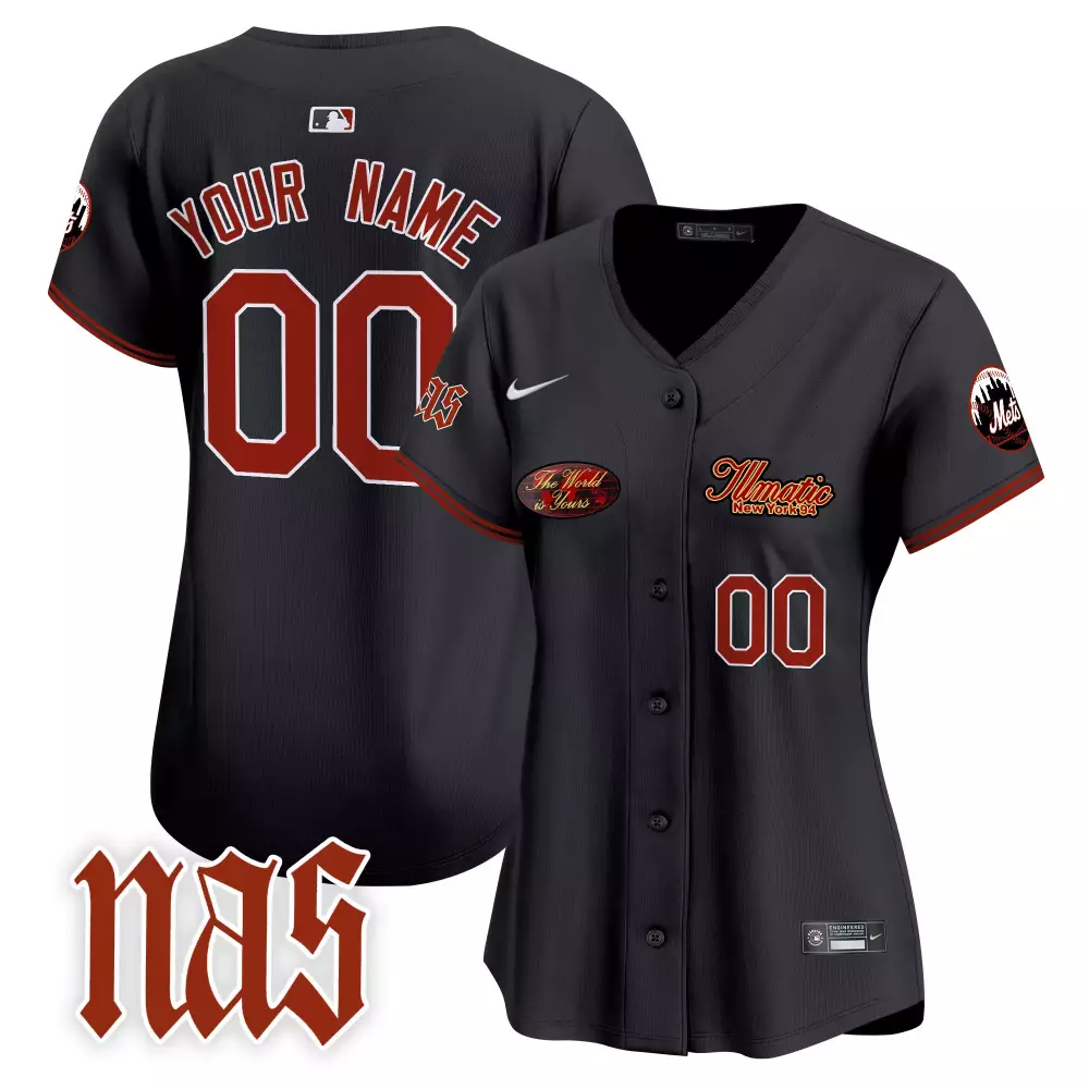 Nas 00 New York Mets Black All Stitched Custom Jersey | Women's Style 2023 Name Patch | Fan Gear for Game Day | For Women & Youth