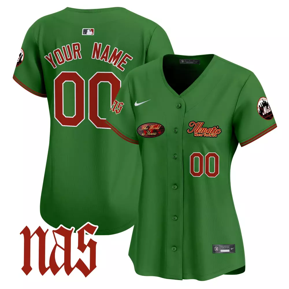 Nas 00 New York Mets Green Stitched Women's Jersey | Name Patch 2023 | Stylish Fan Gear for Men, Women & Youth