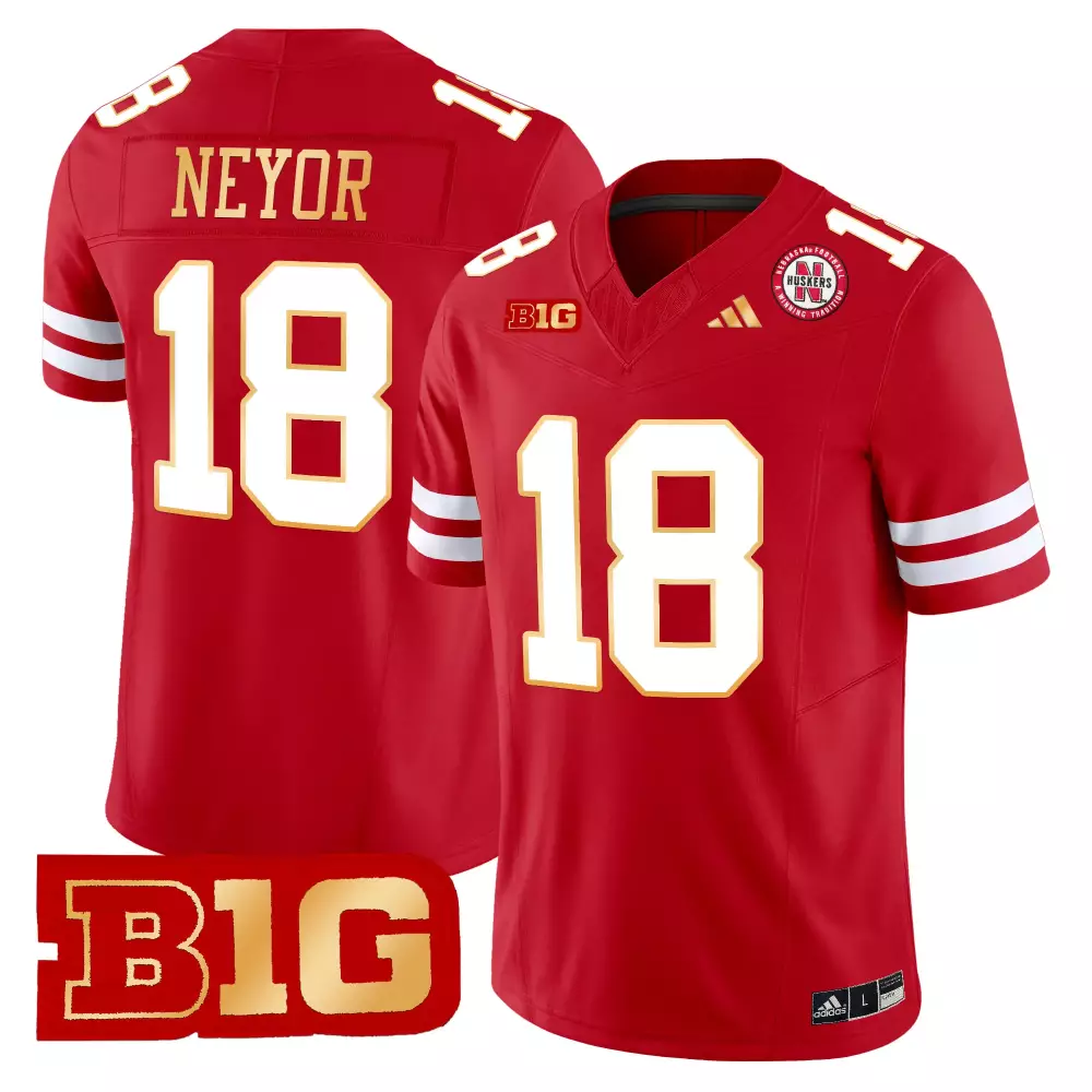 Custom Nebraska Cornhuskers  Big Ten Conference Stitched Neyor 18 2024 With Name Patch Replica Jersey – Red