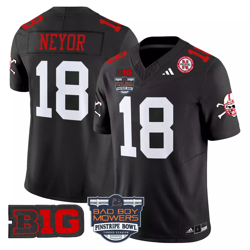 Custom Nebraska Cornhuskers  Bad Boy Mowers Pinstripe Bowl Big Ten Conference Neyor 18 Stitched With Patch 2025 Authentic Jersey – Black