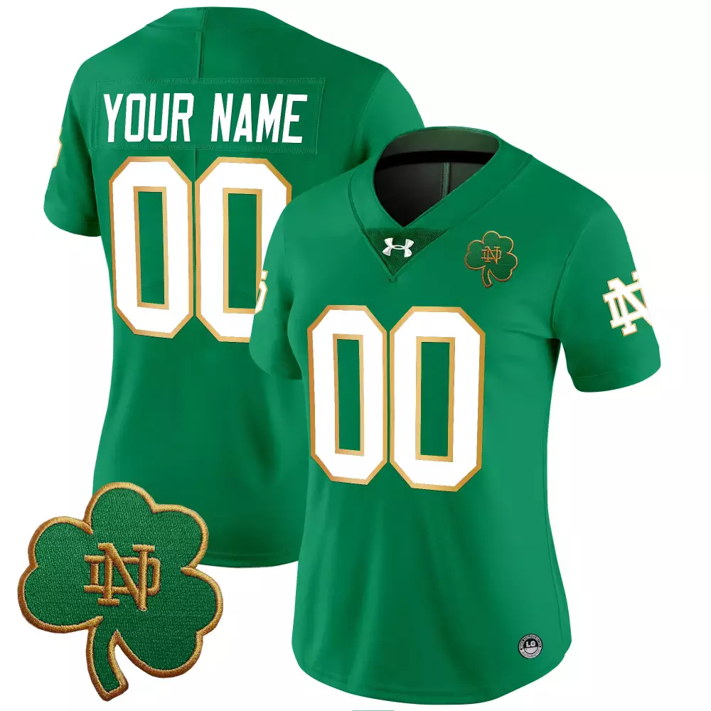 Notre Dame Fighting Irish Women's Stitched Jersey | Green 2025 Name Patch 00 | Limited Edition Fan Gear | For Men, Women & Youth