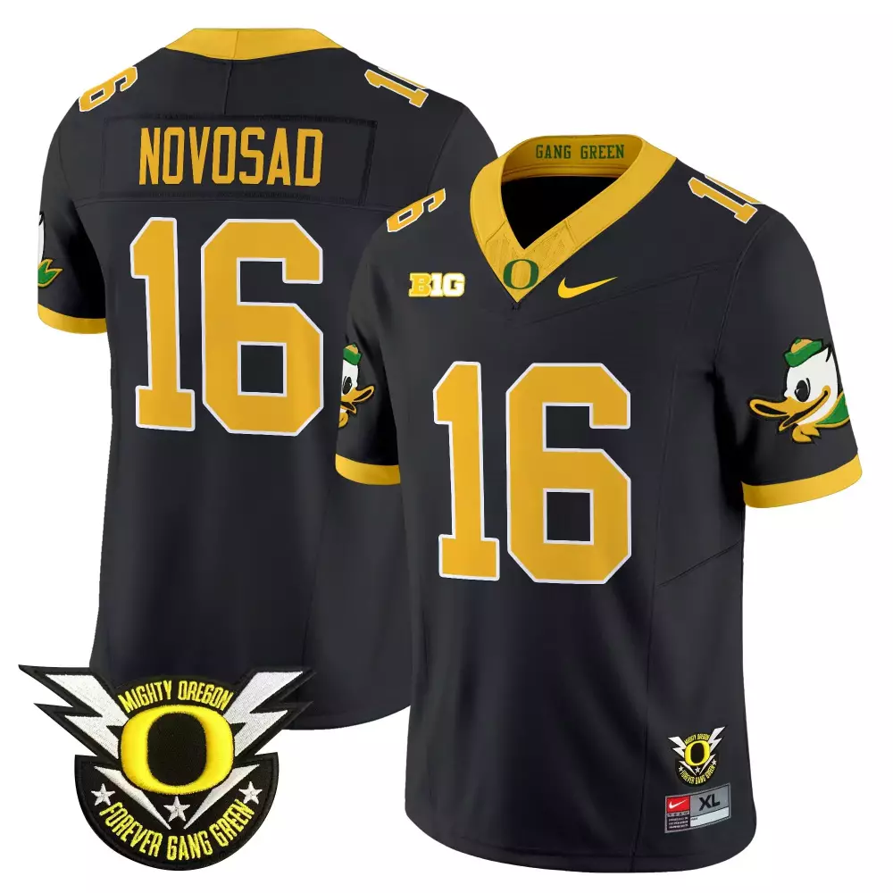 Novosad 16 Oregon Ducks 2025 Stitched Jersey | Black Forever Gang Green | Limited Edition Fan Gear for Men, Women & Youth