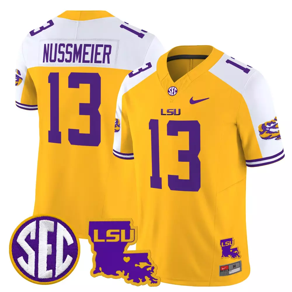 Nussmeier 13 LSU Tigers 2025 Purple Stitched Jersey | SEC Name Patch | Replica Fan Gear for Men, Women & Youth