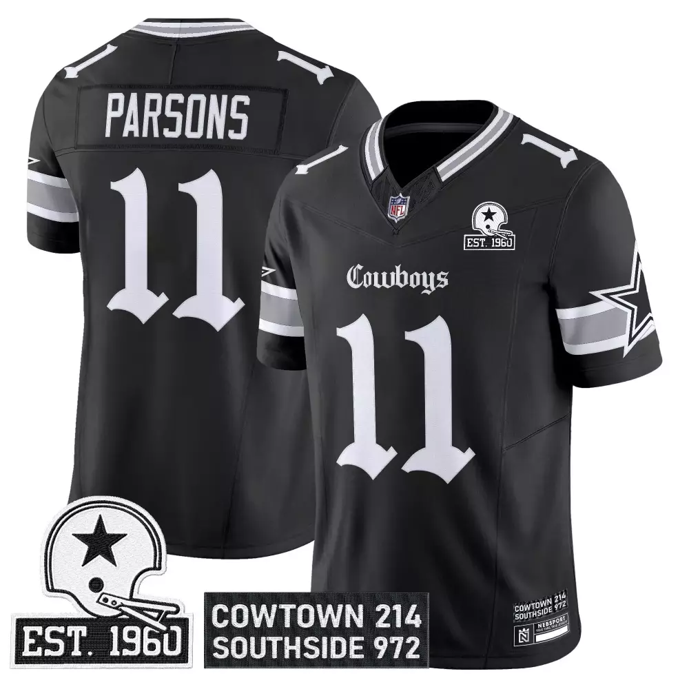 Parsons 11 Dallas Cowboys 2023 Black Stitched Vapor Jersey | Name Patch Edition | For Men, Women & Youth