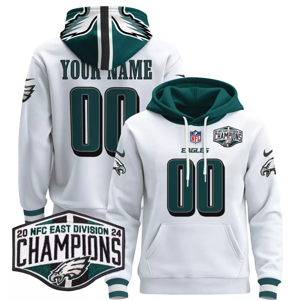 White Custom Pullover Hoodie | Philadelphia Eagles 2024 NFC East Champions | For Men, Women & Youth