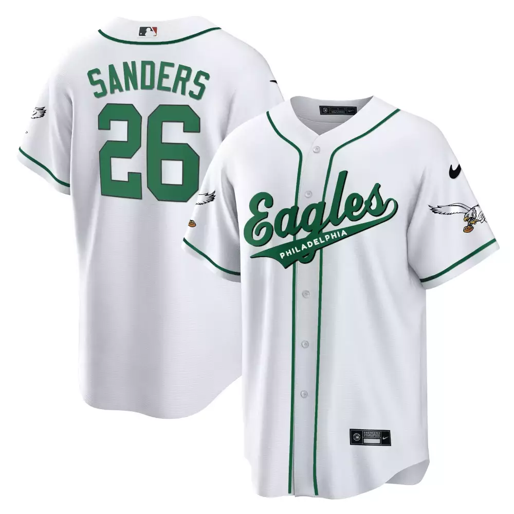 White Stitched Baseball Jersey | Philadelphia Eagles Sanders 26 | 2023 Style | For Men, Women & Youth