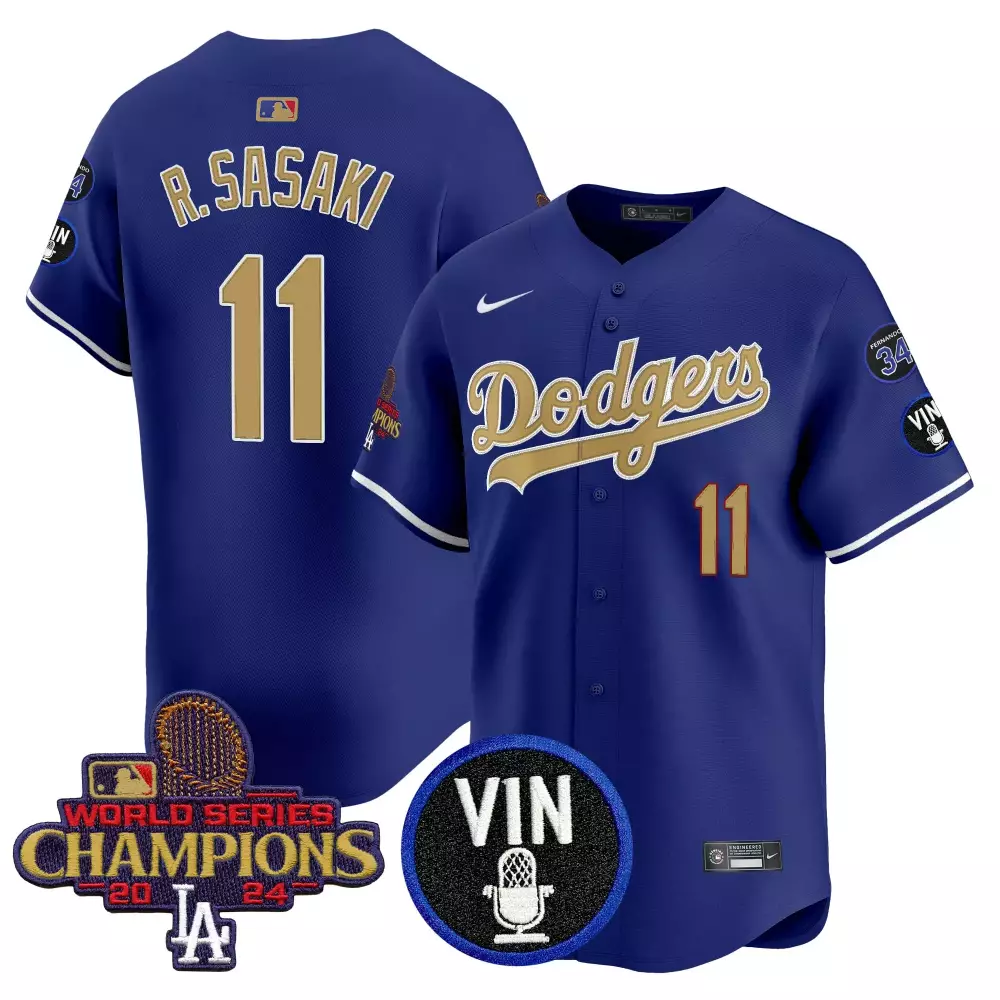 2024 World Series Champions Dodgers Men's Stitched Jersey | R Sasaki 11 Name Patch | Perfect for Game Day | For Men, Women & Youth